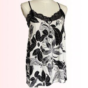 Soma lace cross strap cool nights cami in black and white jungle print - NWT